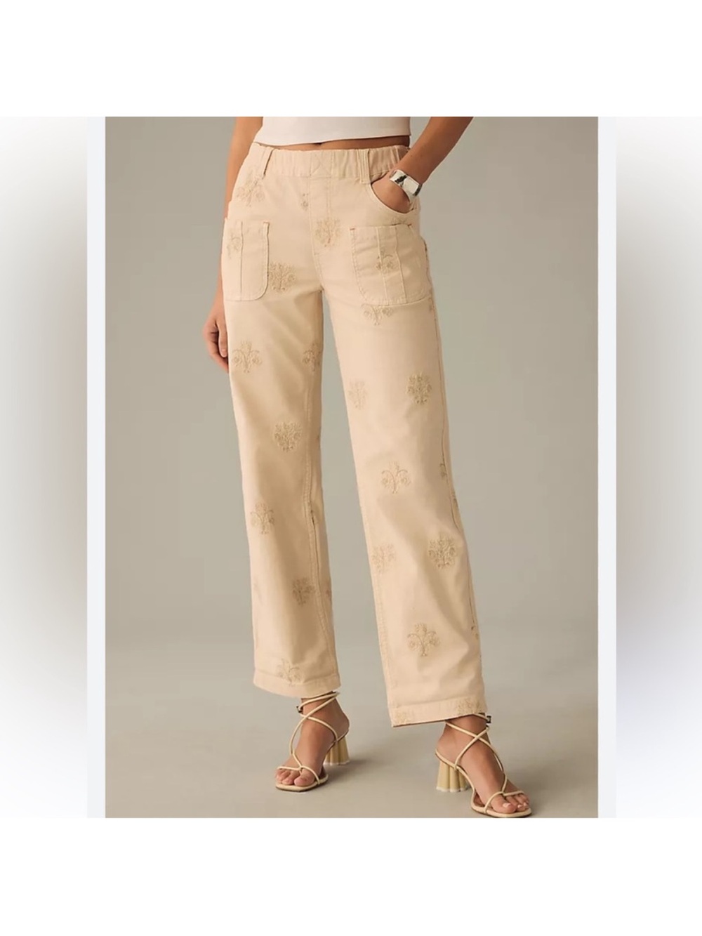 Pilcro Anthropologie Rustic Pull-on Embroidered pants Size Small